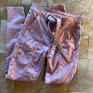 Pink Casual Pants with Tie Waist